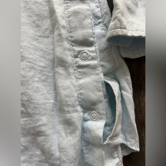 MATERNITY sky blue linen blouse snaps on the side szM - Picture 7 of 9